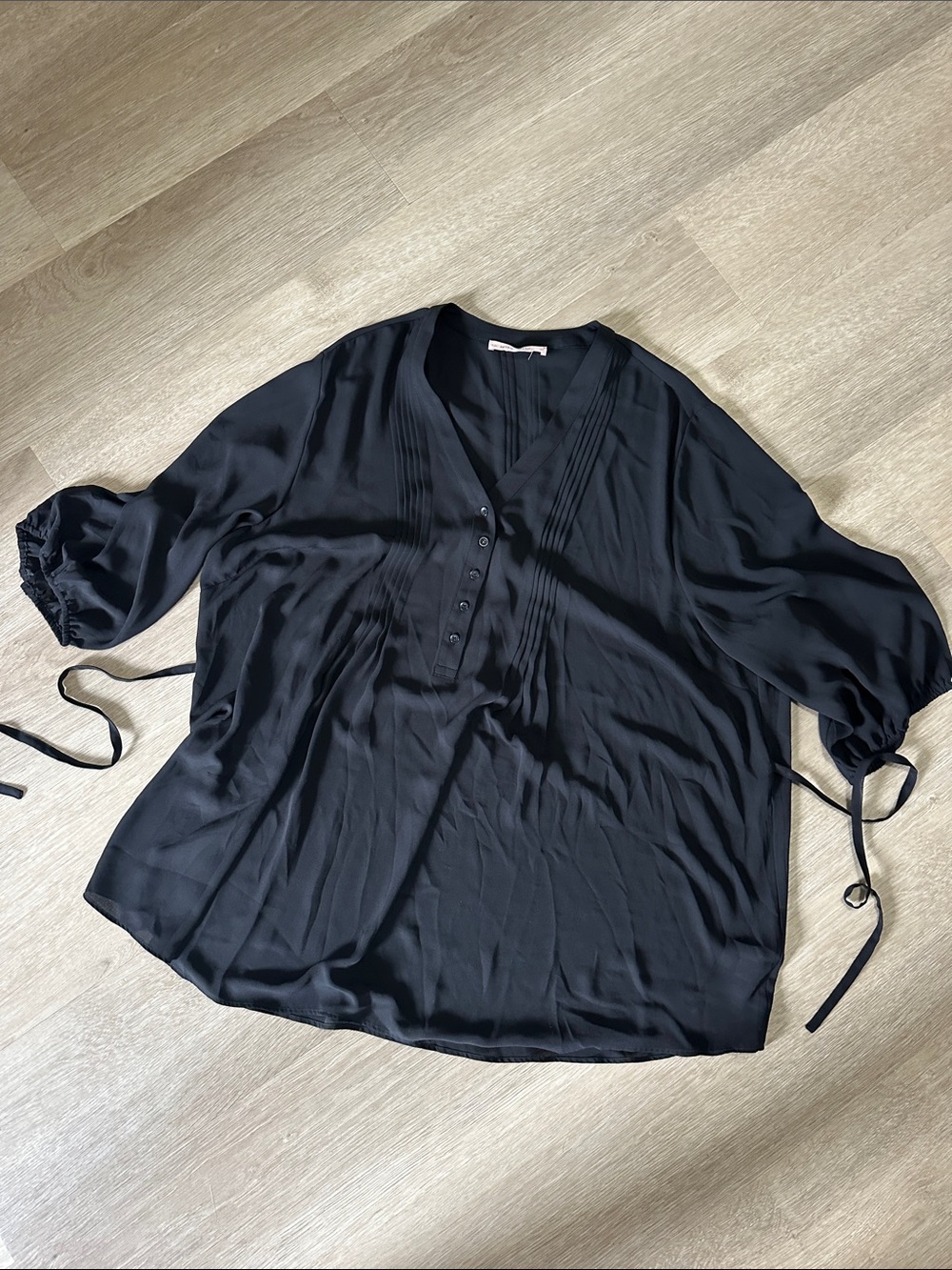 Penningtons Black V-Neck Pintuck Tie-Cuff Blouse